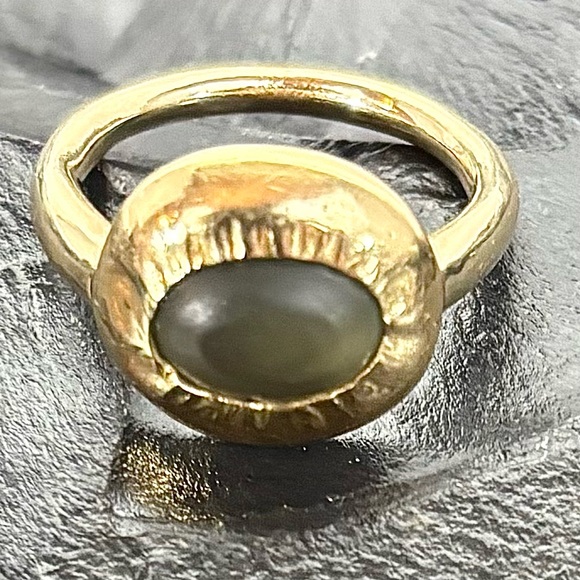 NAVA ZAHAVI 24k & 18k Gold & Brownish Green Tourmaline Ring Size 7 - Picture 2 of 6